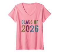 Womens Vintage Class of 2026 Finally Senior Graduation Autographs V-Neck T-Shirt