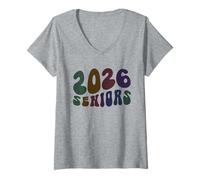 Womens Vintage Class of 2026 Seniors Rocks Yearbook Momento V-Neck T-Shirt