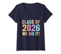 Womens Vintage Class of 2026 WE DID IT Besties Final Level Unlocked V-Neck T-Shirt