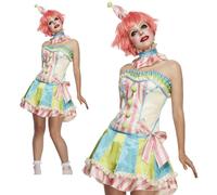 Womens Vintage Clown Doll Circus Fancy Dress Costume Sexy Pastel Colours