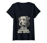 Women's Vintage Coffee Sourdough Dogs Repeat Baker V-Neck T-Shirt