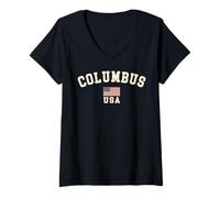 Womens Vintage Columbus USA American Flag Ohio Cool Souvenir Retro V-Neck T-Shirt