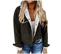 Women's Vintage Cord Jacket - Plush Lined Long Sleeve Warm Lapels Fleece With Sherpa Lining for Autumn Winter, S - XXL, Army Green, M