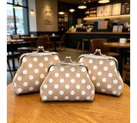 Women's Vintage Cotton Canvas Coin Purse 3-Pack, Polka Dot Small Wallet with Kiss-Lock Closure for Keys and Earbuds, Khaki, One Size, Vintage