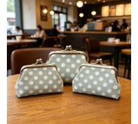 Women's Vintage Cotton Canvas Coin Purse 3-Pack, Polka Dot Small Wallet with Kiss-Lock Closure for Keys and Earbuds, Gray, One Size, Vintage