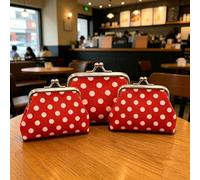 Women's Vintage Cotton Canvas Coin Purse 3-Pack, Polka Dot Small Wallet with Kiss-Lock Closure for Keys and Earbuds, Red, One Size, Vintage