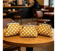Women's Vintage Cotton Canvas Coin Purse 3-Pack, Polka Dot Small Wallet with Kiss-Lock Closure for Keys and Earbuds, Yellow, One Size, Vintage