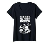 Womens Vintage Cowboy Hat This Aint My First Rodeo Bull Graphic V-Neck T-Shirt