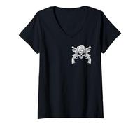 Womens Vintage Cowboy Skull & Pistols Western Country Design V-Neck T-Shirt