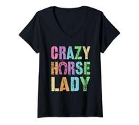 Womens Vintage Crazy Horse Lady Equestrian Squad Pony Gallop Vibes V-Neck T-Shirt
