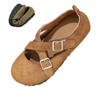 Women's Vintage Cross-Strap Comfort Flats, Round Toe Mary Jane Flats | Suede Ballet Flats, Adjustable Strap, Slip On Casual Shoes, Lightweight Flat for Business Casual Wear