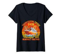 Womens Vintage Cruise 2026 Thanksgiving Together Turkey On Ship V-Neck T-Shirt