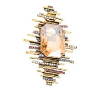 Women's Vintage Crystal Rhinestone Rectangular 3D Brooch Pin Golden