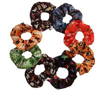 Women's Vintage & Cute Halloween Hair Scrunchies - Spooky Skull, Patterns in Multicolor Fabric Soft Elastic Bands(D 1pc)