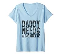 Women's Vintage Daddy Needs A Cigarette Retro V-Neck T-Shirt