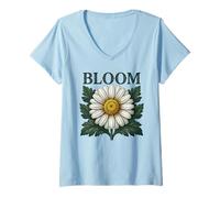 Women's Vintage Daisy Bloom Botanical Illustration Art V-Neck T-Shirt
