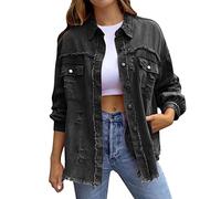 Womens Vintage Denim Jacket Washed Jackets Oversize Boyfriend Coat Premium Cotton Fabric Shacket Urban Fashion Coats UK Sizes Shackets For Plus Size Women