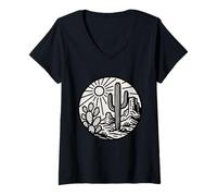 Women's Vintage Desert Cactus Sunset Southwest Western Cactus Rustic V-Neck T-Shirt