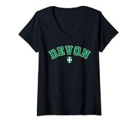 Women's Vintage Devon County Green Black Varsity Style Design V-Neck T-Shirt
