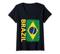 Women's Vintage Distressed Brazil Flag V-Neck T-Shirt