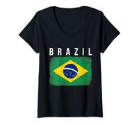 Women's Vintage Distressed Brazil Flag V-Neck T-Shirt
