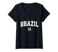 Women's Vintage Distressed Brazil Varsity V-Neck T-Shirt
