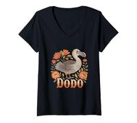 Women's Vintage DODO Extinct Bird Floral Retro Style V-Neck T-Shirt