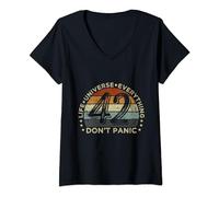 Womens Vintage Don't Panic Life The Universe And Everything 42 V-Neck T-Shirt