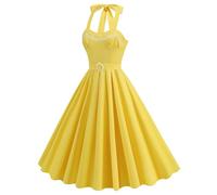 Women's Vintage Dress Ladies Sexy Retro 1950s Halterneck Rockabilly Swing Print Tea Hem Party A Line Prom Cocktail Party Homecoming Dress Plus Size Wedding Tea Party Dresses Yellow