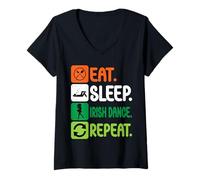 Womens Vintage Eat Sleep Irish Dance Repeat Dancing Women Girls Tee V-Neck T-Shirt