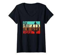 Women's Vintage Eat Sleep Repeat The Odyssey V-Neck T-Shirt