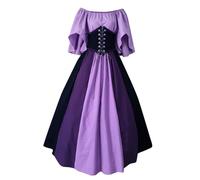 Womens Vintage Elegant Lace up Halloween Gown Princess Dress Medieval Evening Party Prom Cocktail Renaissance Costume Dresses with Corset