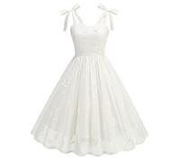 Womens Vintage Elegant Suspender Embroidered Dress Cocktail Retro Style Dress Mesh Swing A Line Cocktail Dress Formal Prom Wedding Guest Dresses for Women UK B-White
