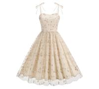 Womens Vintage Elegant Suspender Embroidered Dress Cocktail Retro Style Dress Mesh Swing A Line Cocktail Dress Formal Prom Wedding Guest Dresses for Women UK