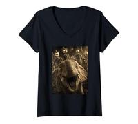 Womens Vintage Elephant Selfie with Spooky Scarecrows Halloween V-Neck T-Shirt