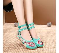 Women's Vintage Embroidered Canvas Ballets Flats Ladies Fabric Plus size Comfortable Chinese Ballerinas Embroidery For Summer Sandals (Color : Green, Size : 4 UK)