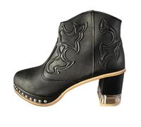 Women's Vintage Embroidered Rivet Lace Ankle Boots Block Heel Ankle Boots Western Boots Comfortable Winter Boots Portable Ankle Boots with High Heels Women's Boots Elegant Leather Boots, black, 6 UK