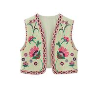 Women's Vintage Embroidered Vest Y2K Floral Embroidery Cardigan Retro Ethno Boho Style Vest Traditional Embroidered Vest Hippie Tops Sleeveless Open Front Waistcoat Boho Flower Cardigan Vests Top