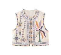 Women's Vintage Embroidered Vest Y2K Floral Embroidery Cardigan Retro Ethno Boho Style Vest Traditional Embroidered Vest Hippie Tops Sleeveless Open Front Waistcoat Boho Flower Cardigan Vests Top