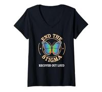 Womens Vintage END The Stigma Sobriety Recovery Mode On Women AA V-Neck T-Shirt