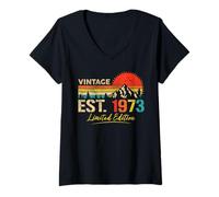 Womens Vintage Est 1973 Limited Edition Classic 1973 Retro Birthday V-Neck T-Shirt