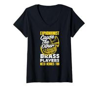 Women's Vintage Euphonium Player Brass Orchestra V-Neck T-Shirt