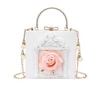 Women's Vintage Evening Bag Rhinestone & Pearl Embellished Chain Bag | 3D Rose Roman Column Hard Frame Clutch, Detachable Gold Chain
