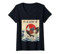 Womens Vintage F-Caw-F Chicken Japanese Art Funny Chicken V-Neck T-Shirt