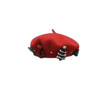 Women's Vintage Fairycore Wool Beret Hat Y2K Cute French Beret Christmas Hat Aesthetic Painter Hat Artist Beret Cap, Red, One Size