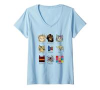 Women's Vintage Famous Art History Painter Cool-Looking Cat Graphic V-Neck T-Shirt