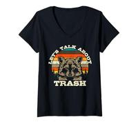 Women's Vintage Ferret Lover Let's Talk About Trash Raccoon V-Neck T-Shirt