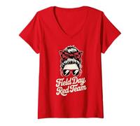 Women's Vintage Field Day RED Team Teacher Spirit W oot Camp V-Neck T-Shirt