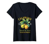 Womens Vintage Filipino Lime Calamansi Fruit Philippine Lemon Retro V-Neck T-Shirt