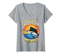Womens Vintage Fishing Sailfish Puerto Vallarta Mexican Fisherman V-Neck T-Shirt
